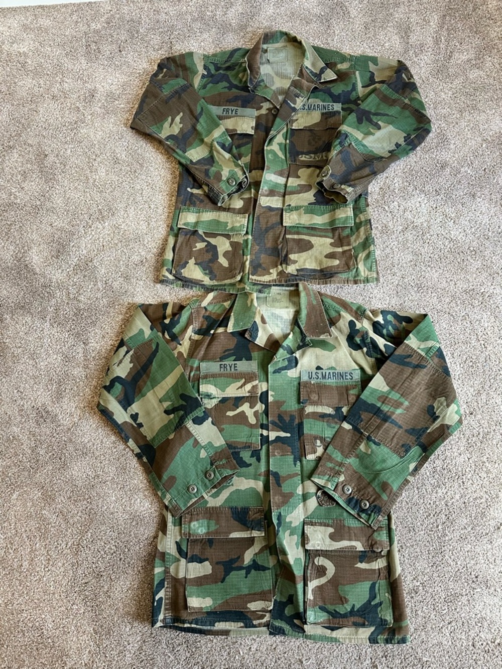 Lot 2 VTG Marines Jacket Small Long Bdu Woodland Camo Combat Fatigues Button Up